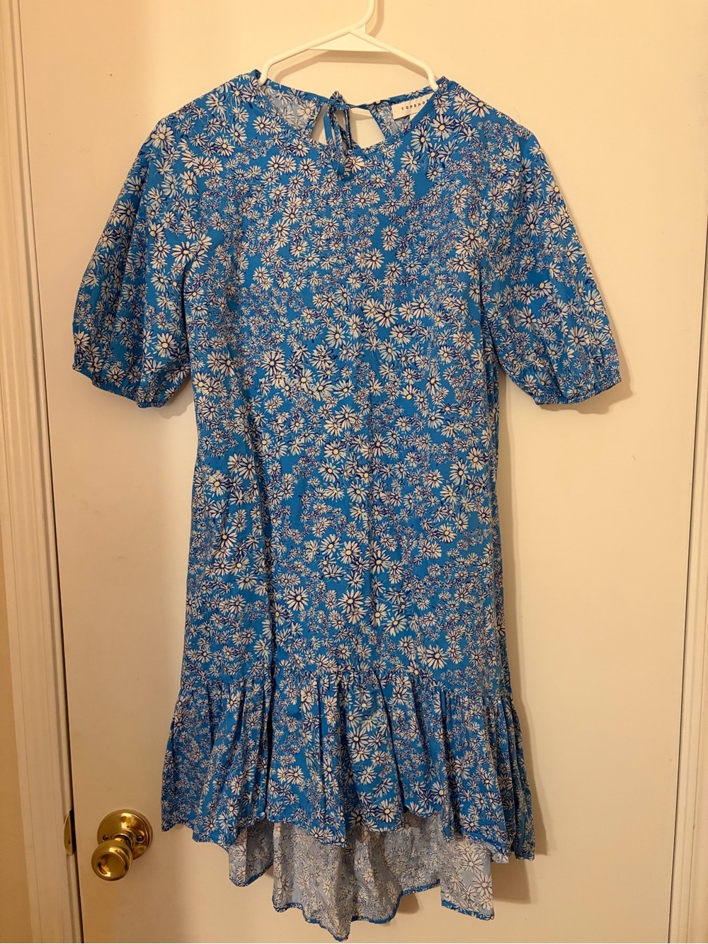 Topshop Blue Daisy Print Puff Sleeve Dress